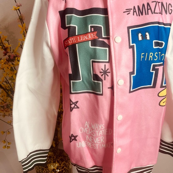 Pink and White Female Varsity Jacket - Picture 2 of 6